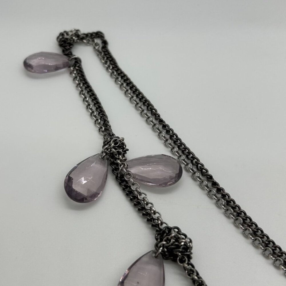 Loft Double Strand Necklace Purple Faceted Teardrop Silver-Tone Chain Vintage - Picture 5 of 15